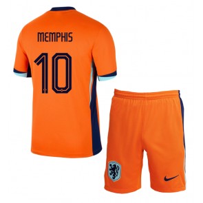 Nederländerna Memphis Depay #10 Hemmaställ Barn EM 2024 Kortärmad (+ Korta byxor)